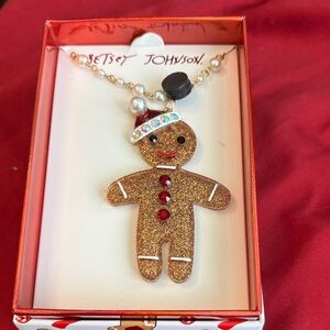 Betsey Johnson Glittery Gingerbread Necklace - Gold and Red